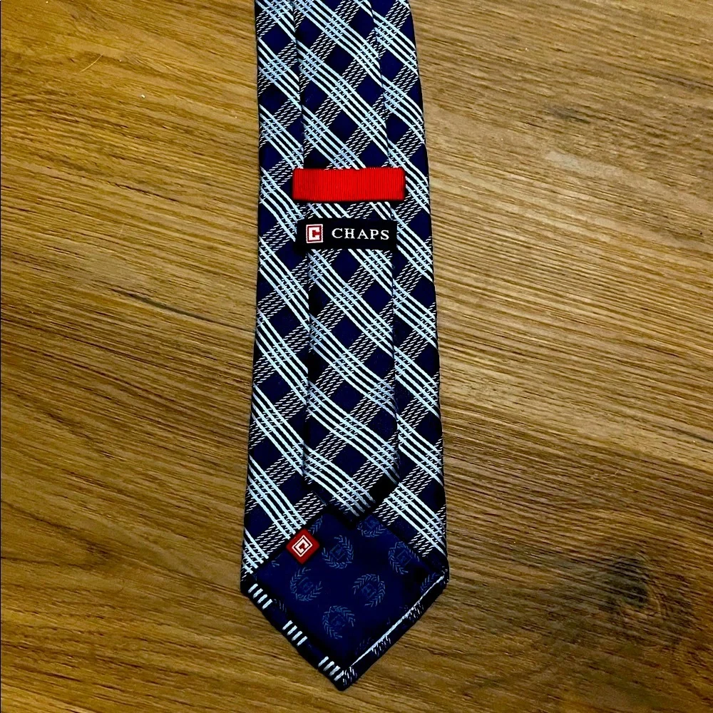Chaps Navy and White Plaid Men's Tie